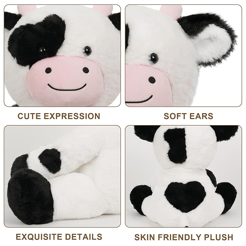 Personalized Cow Stuffed Animal, Milk Cow Plushie with Custom Name Date Message, 13.5" High 9.8"Width Black White Cows Soft Cuddle Gift for Baby Toddler Boy Girl Kids