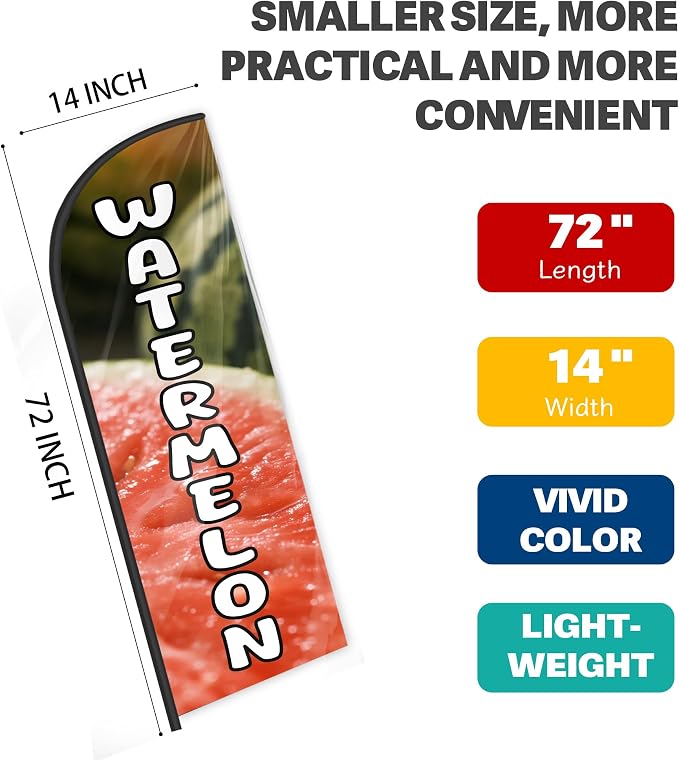 Watermelon Feather Flag for Storefronts Fairs,6 FT (Flagpole Not Included) | Business Advertising Flag