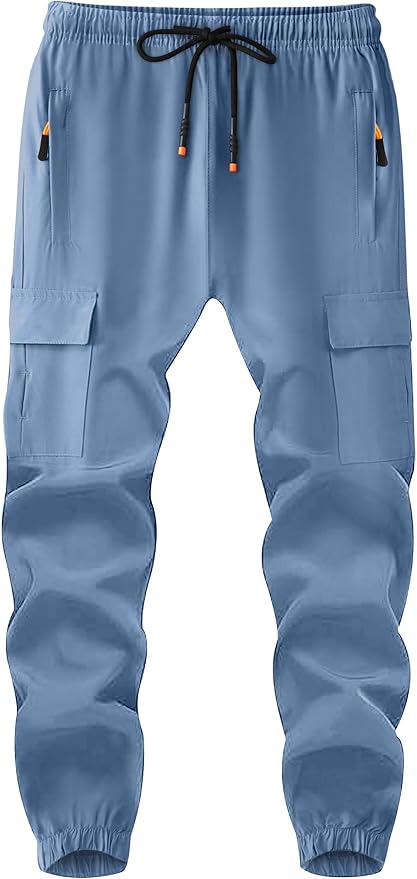 Boys Cargo Joggers Youth Quick Dry Athletic Pants Lightweight Hiking Jogger Pants with Zipper Pockets