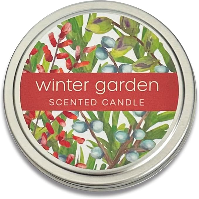 Greenwich Bay Hand-Poured Scented Candle in Decorative Tin – 4 oz/114 g Travel Candle with Lead-Free Wick, Vegetable Wax, Long-Burning Aromatherapy Gift, Single Wick – Made in USA (Winter Garden)