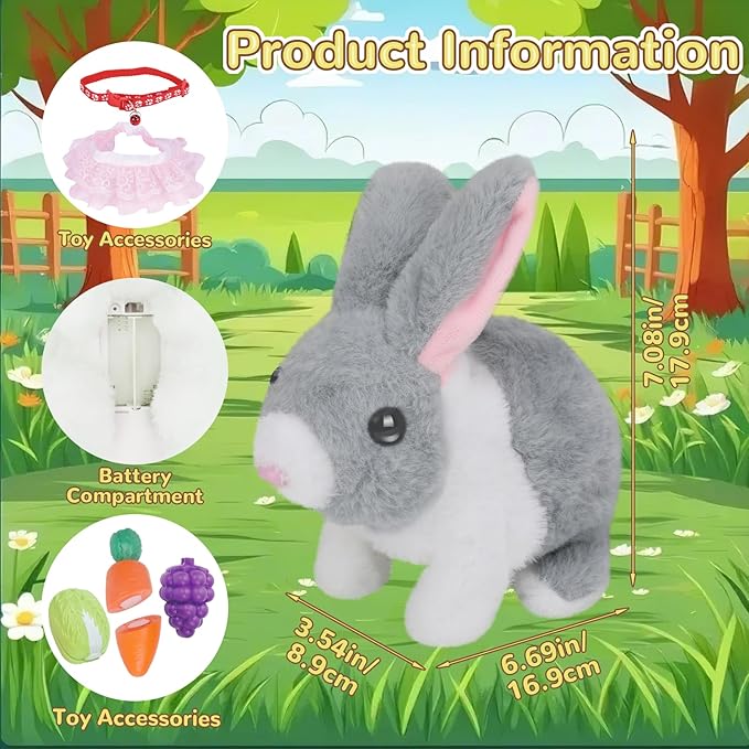 Walking Bunny Toys for Kids, Bunny Stuffed Animal Interactive Electronic Toys, Swinging Ears, Twitching Mouth and Nose, Easter Christmas and Birthday Gift, Suitable for Toddlers 3, 4, 5, 6, 7Years Old