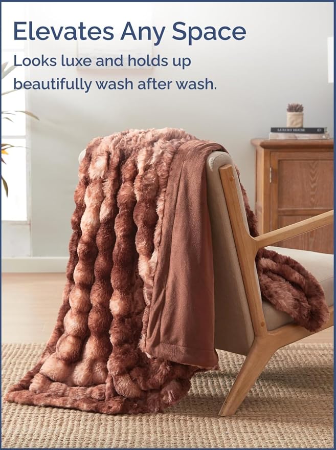 3D Fleece Bubble Blanket Queen - Rabbit Blanket - 90" x 90", Marble Brown | Soft Fluffy Faux Fur Blanket for Couch Sofa & Chair, Cozy Gifts for Women, Tie Dye Cloud Throw Bed Cover, Thick Plush Bedding