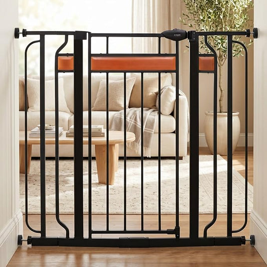 Regalo Safety 37" Extra Tall Baby Gate for Doorways & Bottom of Stairs, Wood Accent Pressure Mounted Gate with Door for Babies, Toddlers & Pets, Tested & Safe for 30 Years, American Designed and Owned