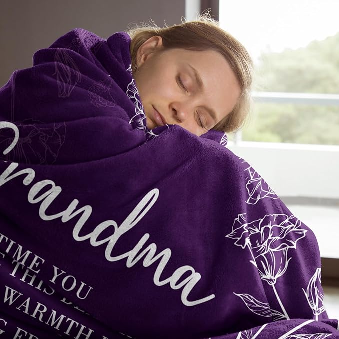 GiltGlimmer Grandma Gifts, Grandma Floral Blanket 80" x 60", Purple | Birthday Gifts for Grandma from Grandkids, to My Grandmother Soft Flannel Throw Blanket for Christmas Mothers Day