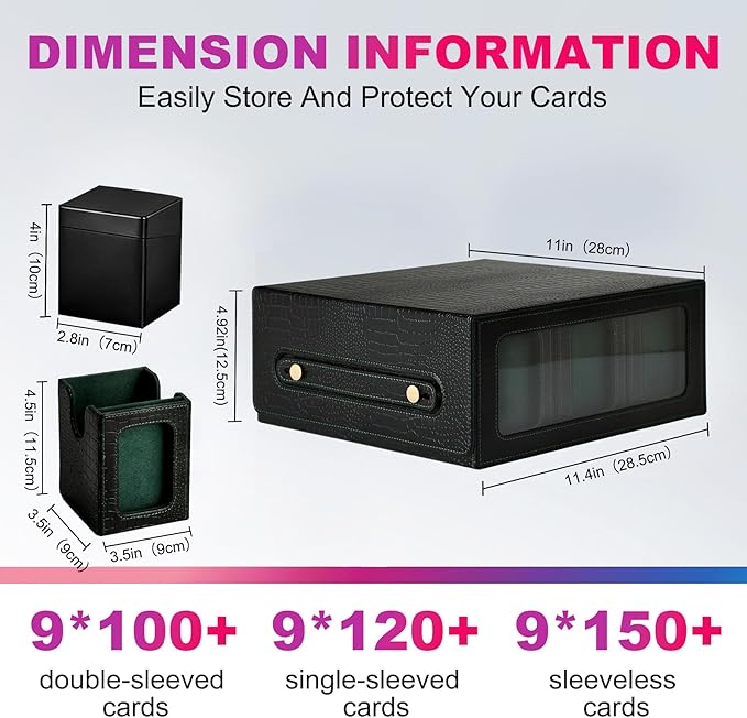 9IN1 MTG Deck Box with Carrying Handle, 8 Removable Deck Boxes & 1000+ Card Storage for TCG & Sports Cards, 10 Dividers, for Magic, YuGiOh, Gundam Card Game (BLACK/GREEN)