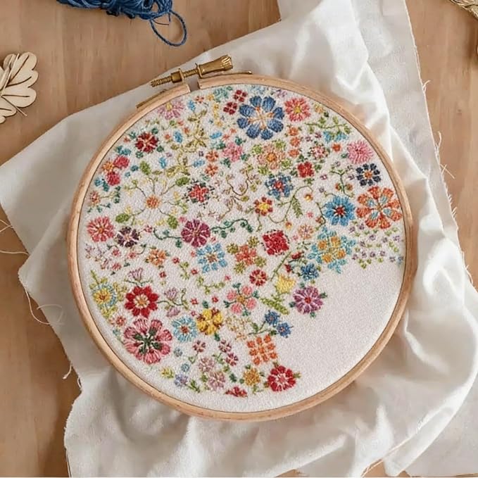 YUSHENYI Giftable Florals Crosses Stitching Set Featuring Pattern Guide for Stress Relief Decor Flower Embroidery Set