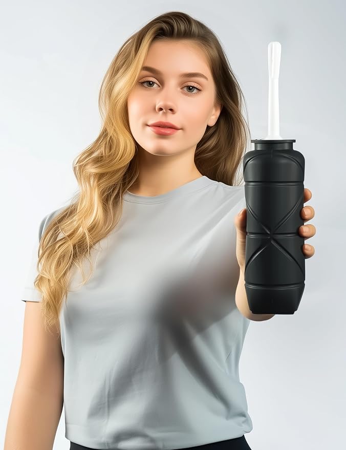 Foldable Compact Silicone Douche Bottle, Reusable Travel Douche Kit, 24 FL Oz Capacity, Black