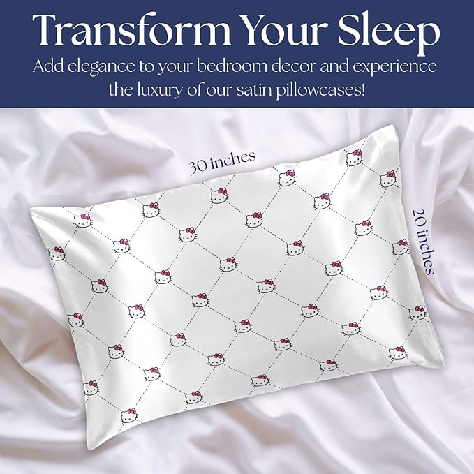 Jay Franco Satin Pillowcase - Standard Size 20x30 Inch Silky Soft Premium Pillow Cover, White - Hello Kitty