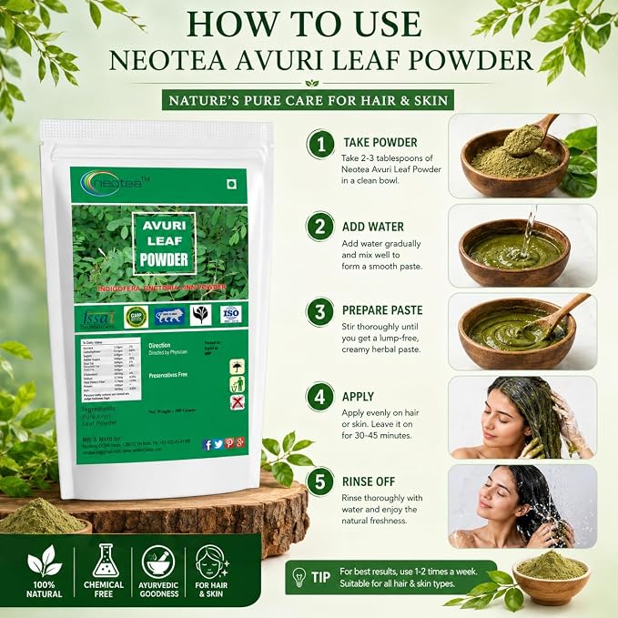 neotea Avuri Ilai Powder (Indigofera Tinctoria) 300g | Indigo Leaf Powder | 100% Pure Herbal Powder | Natural Hair Care Ingredient
