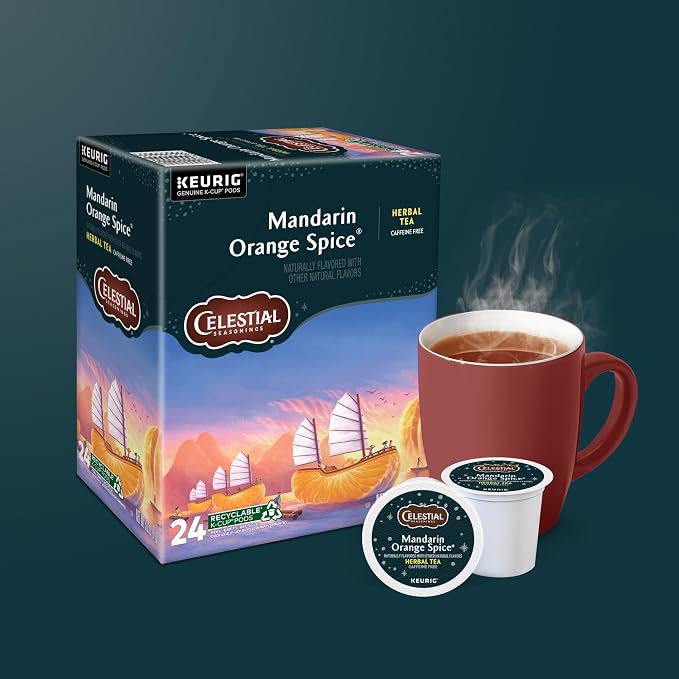 Celestial Seasonings Mandarin Orange Spice Herbal Tea, Single-Serve Keurig K-Cup Pods, 96 Count