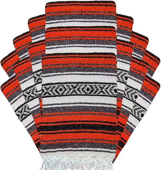 Open Road Goods Bulk Falsa Blankets - Handwoven Authentic Mexican Falsa - Great for Weddings, Yoga, Beach, Picnics, or Mexican Throw! (Orange/Black, 15 Pack)