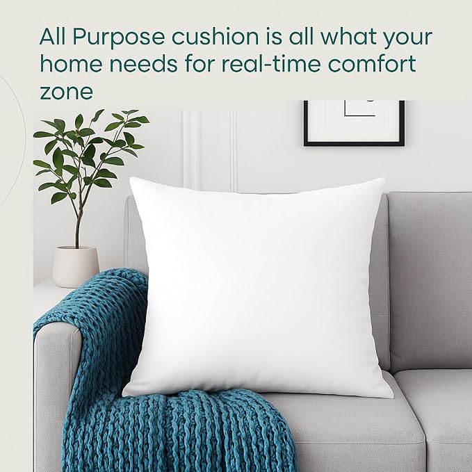 LANE LINEN 16x16 Throw Pillow Inserts Set of 4, Down Alternative - White | Simple Solid Pillow Inserts For Couch & Chair Support - Durable Everyday Fill, Fluffy Down Alternative Fill, Machine Washable