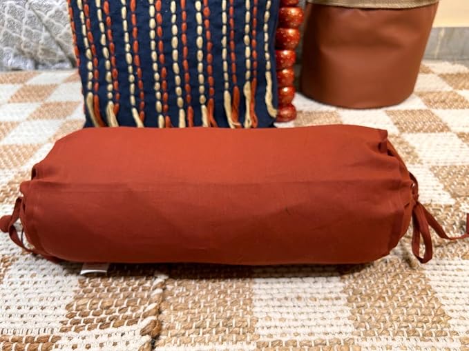 Cylindrical Pillow Bolster Cover Cervical Neck Roll Cotton Pillowcase with Drawstring Closure Neck Cushion Cover 6" x 18" (15 x 45 cm) Rust