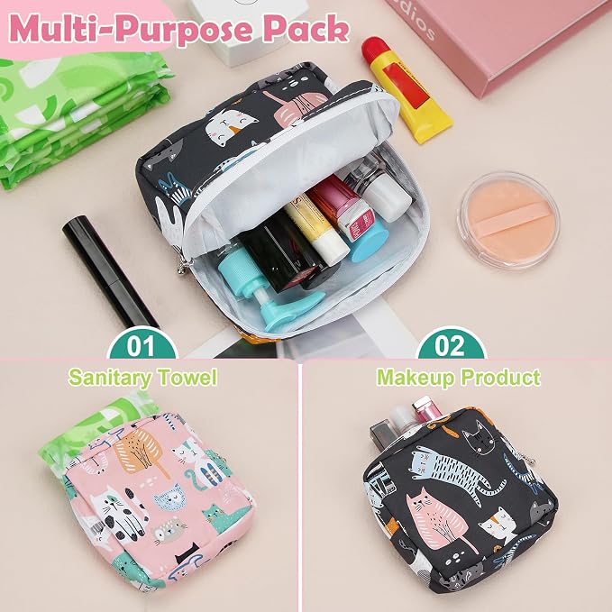 Sanitary Pad Storage Bag Portable Period Bag for Teen Pads/Sanitary Napkins/Small Tampons, Sanitary Napkin Storage Bag First Period Gifts for Teen Girls (Bowknot Heart)