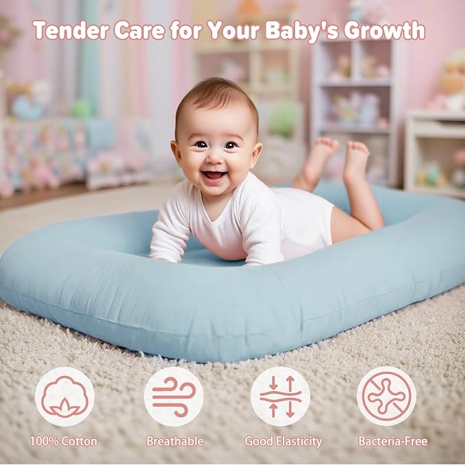 Baby Lounger for Infants Babies 0-24 Months, Bionic Organic Lounger, Soft Cotton Breathable Infant Floor Seats & Loungers for Newborn Baby Shower Gifts (Blue)