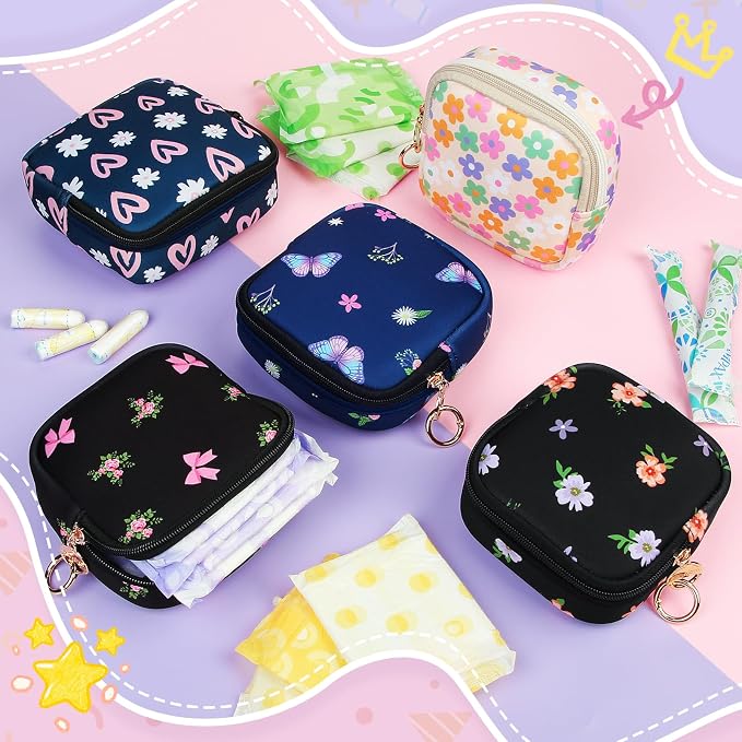 Period Bag for Teen Girls, Neoprene Cute Sanitary Napkin Storage Bag, Floral Menstrual Pad Pouch Tampon Holder (Butterfly)