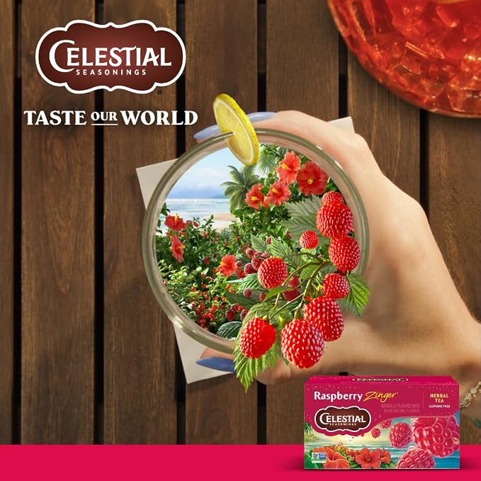 Celestial Seasonings Raspberry Zinger Herbal Tea, Caffeine Free, 20 Tea Bags Box (Pack of 6)