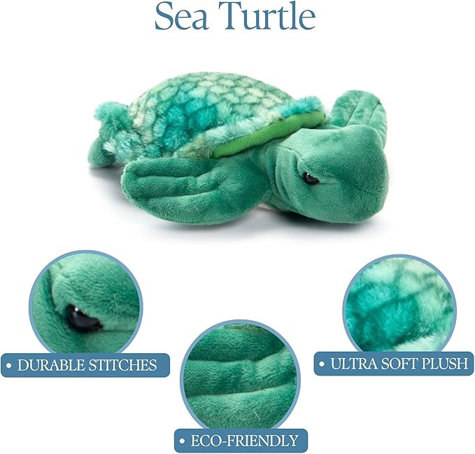 The Petting Zoo Sea Turtle Stuffed Animal Plushie, Gifts for Kids, Scoopz Sealife Animals, Green Tortoise Plush Toy 8 Inches