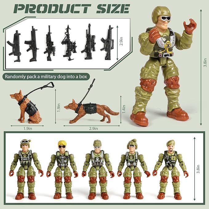 HAPTIME Toys for Boys, Army Men Action Figures, Boy Toys, Toy Soldiers with Weapons, Birthday Gift for Military Collectors (6Pcs Green)