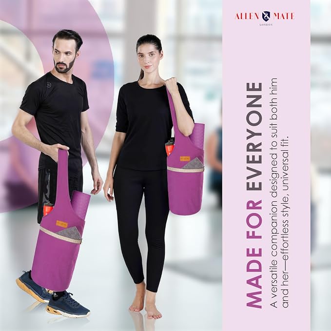 ALLEN & MATE 100% Cotton Canvas Yoga Mat Bag - Shoulder Strap Carrier Large Size Pocket Zipper Storage Yoga Bag holds more Accessories & Pilates Mats