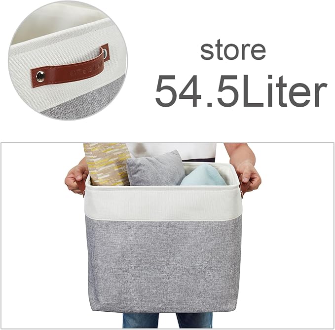 DECOMOMO Extra Large Storage Baskets, 54.5L Fabric Storage Bins 3 Pack | XXXL Storage Baskets for Shelves, Linen Closet Organizers (Grey and White, 17" x 13" x 15")