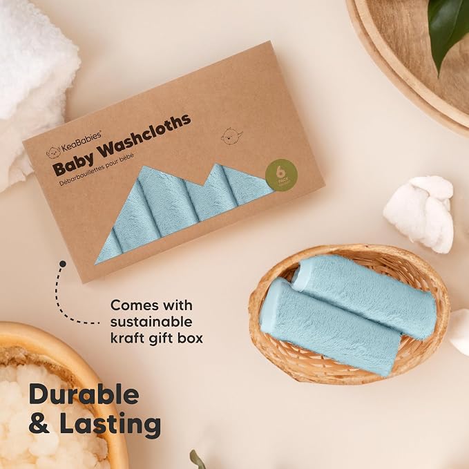 6-Pack Baby Washcloths – Soft Absorbent Viscose from Bamboo Washcloths for Face, Body, Baby Towels for Newborn, Kids, Toddlers, Infant,Gentle on Sensitive Skin,10x10 Reusable Face Towels(Aegean Blue)