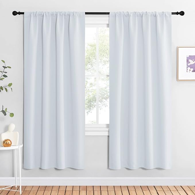 NICETOWN Kitchen Room Darkening Curtains - Window Treatment Thermal Insulated Rod Pocket Room Darkening Curtains/Drapes for Bedroom (2 Panels, 42 by 72, Greyish White)