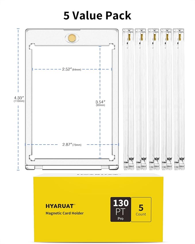 130pt Magnetic Card Holders for Trading Cards - 5 Pack White Clear One Touch Hard Cases with Stronger Magnet, UV Protection