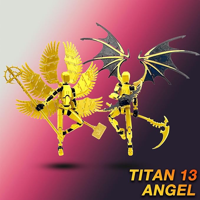 T13 Action Figure Already Assembled, Devil Wings Titan 13 Action Figure 3D Printed T13 Action Figures Set, T 13 Dummy Robo 13, Lucky 13, Dummy Gift for Collectors Desktop Decorations (Golden Angel)