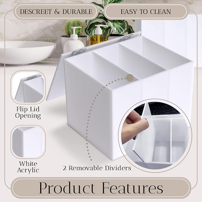 The Flow Box Tampon and Sanitary Pad Organizer - Bathroom Organizer with Removable Dividers, Tampon Storage Box, Discreet Feminine Care Storage, Feminine Care Organizer