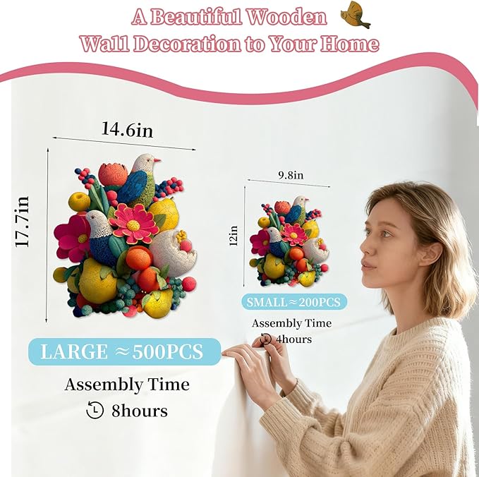 MEATRN Wooden Puzzles for Adults - Flowers & Birds Wooden Jigsaw Puzzles, 497 Pcs Laser-Cut Wood Puzzle Adults, Relaxing Mindful Puzzle Game, Unique Gift for Family and Friends, 14.6x17.7in