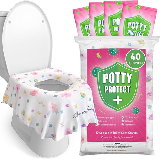Eli with Love 40 Extra Large Disposable Toilet Seat Cover by Eli with Love – Toddler Toilet Covers for Full Coverage On Toilet or Potty – Ideal Travel Toilet Seat Covers for Kids and Adults (Floral)