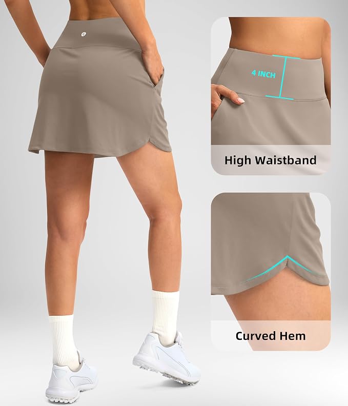 16'' Skorts for Women with 4 Pockets Athletic Tennis Golf Skirt | Built-in Shorts, High Waisted, Stretchy, A Line, Casual, Pickleball, Skort
