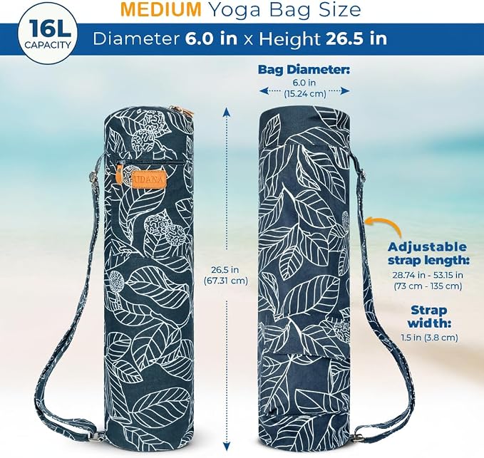 UDANA Canvas Yoga Mat Bag for Women & Men, Full-Zip Carrier with 3 Pockets & Adjustable Strap, Stylish Gym & Pilates Bag – Available in Multiple Sizes