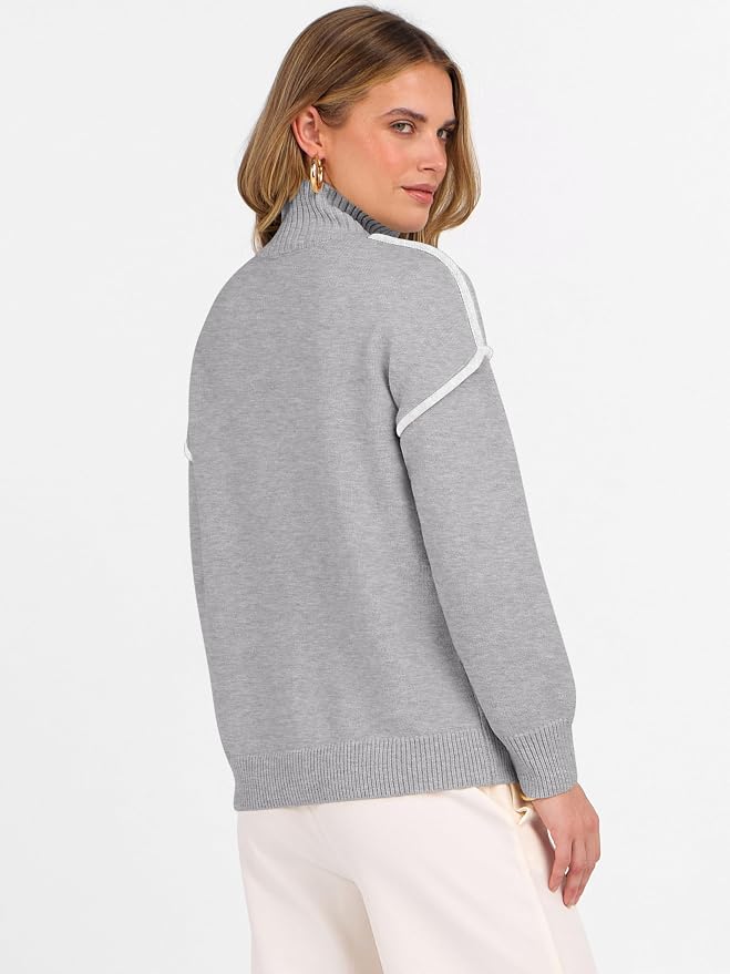 ANRABESS Womens Quarter Zip Sweaters Fall Long Sleeve V Neck Shirts Collared Business Casual Tops Knit Pullover Sweatshirts