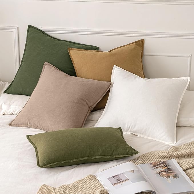 MIULEE Decorative Linen Pillow Covers 18x18 Inch Camel | Boho Farmhouse Neutral Couch Throw Pillows for Bed, Pack of 2 Accent Modern Pillowcases, Sofa Livingroom Home Decor