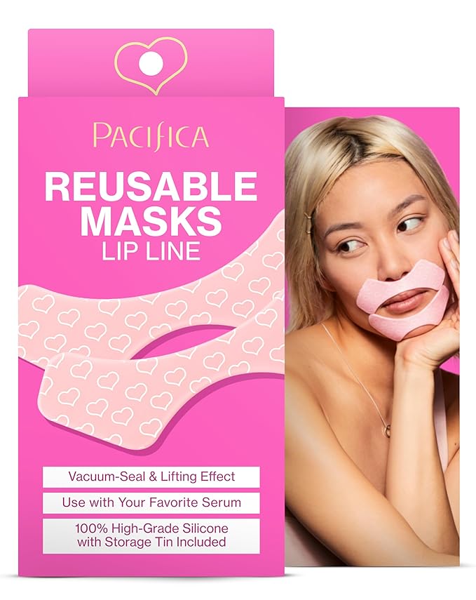 Pacifica Beauty Reusable Lip Line Mask, Skincare, Silicone Mask, For Fine Lines and Wrinkles, Lift and Firm, Pair with Serum, Storage Tin Included, Skin Care, Face Masks Skincare, Vegan, 2 Pieces