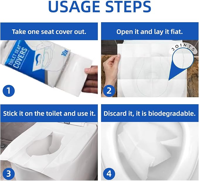 Flushable Toilet Seat Covers - 14x16.5" Individually Wrapped, 50 Count(5x10 Pack) | Disposable & Portable for Travel | For Airplane, Camping, Public Restrooms | Adult & Kids Potty Training