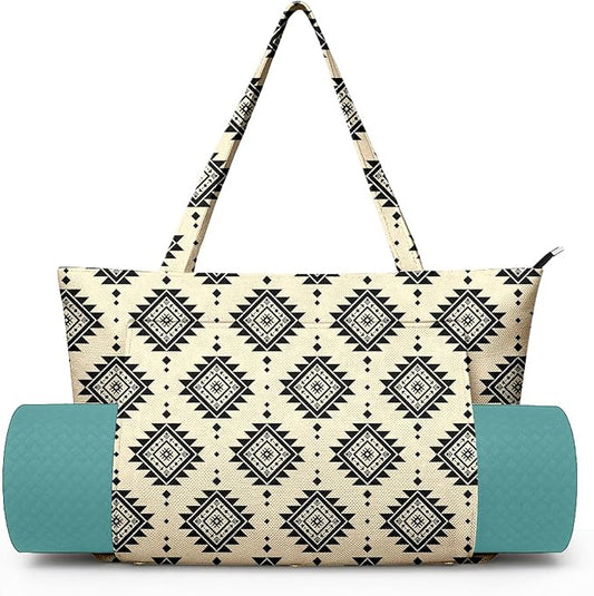 Yoga Bag for Women, Large Canvas Yoga Mat Tote Bag with Yoga Mat Carrier - Large Mat Pocket Fitness Tote for Pilates, Gym, Travel, Office & Beach