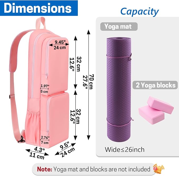 VISEMAN Yoga Mat Bag Carrier Waterproof Yoga Backpack with Multi Pockets, Lightweight Adjustable Yoga Bag for Mat, Yoga Blocks, Yoga Accessories