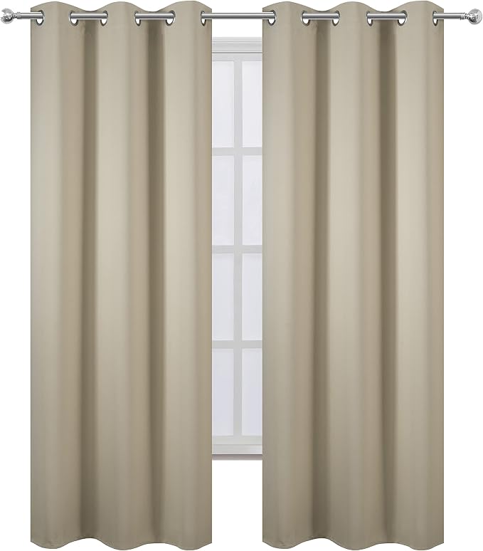 LEMOMO Blackout Curtains 42 x 95 inch/Beige Curtains Set of 2 Panels/Thermal Insulated Room Darkening Bedroom Curtains