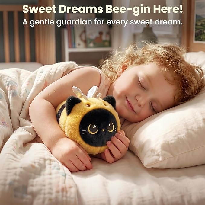 Mewaii Cute Black Cat Bee Plush Pillow, Kawaii Plushies Bee Stuffed Toy, Kitten Plushies with Honeybee Outfit Costume, Soft Squishy Bee Gift for Girls & Kids (8 Inch)