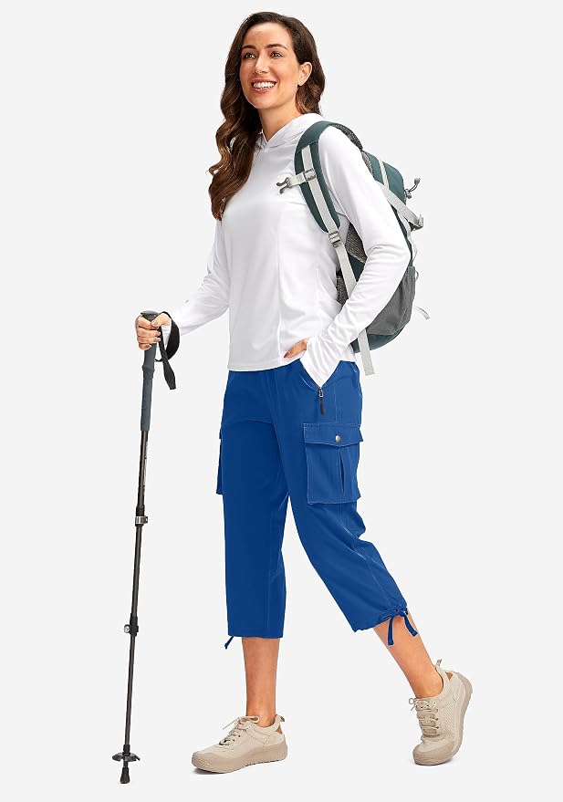 Soothfeel Women's Cargo Capris Pants with 6 Pockets Lightweight Quick Dry Travel Hiking Summer Pants for Women Casual