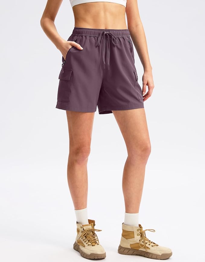 SANTINY Women's 5''/ 7''/9'' Hiking Cargo Shorts Quick Dry Lightweight Summer Shorts for Women Athletic Golf Zipper Pockets