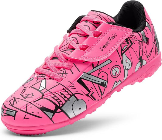 DREAM PAIRS Boys Girls Indoor Turf Soccer Cleats Lace Up Athletic Youth Futsal Football Casual Shoes for Little/Big Kid