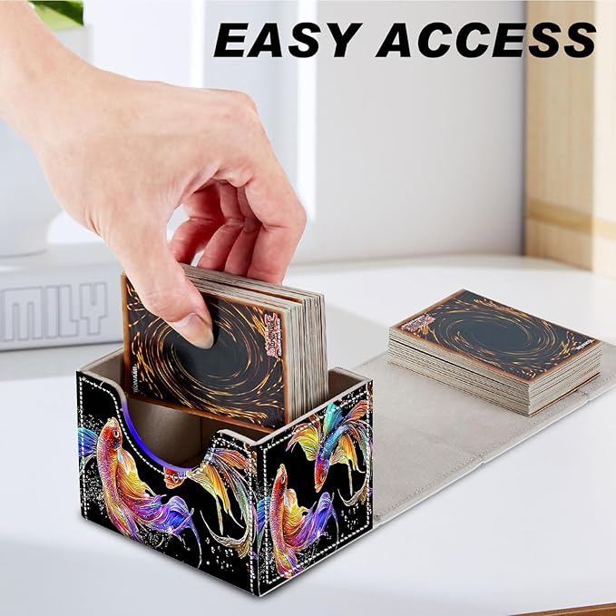 DEGDFSGR Commander Card Game Storage Box for TCG MTG Deck Box Organizer Trading Card Case Magnetic Closure Creative Pattern Up to 200 Cards, Colorful Beautiful Betta Fish