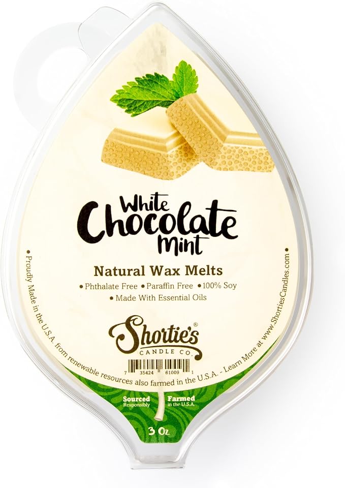 Shortie's Candle Company White Chocolate Mint Natural Soy Wax Melts - 1 Highly Scented 3 Oz. Bar - Made with 100% Soy and Essential Fragrance Oils - Phthalate & Paraffin Free, Vegan, Non-Toxic
