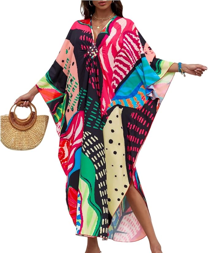 SXMURP Moomoo Dresses for Women, Caftan Dresses for Women Tropical Hawaiian Cotton Cover Ups Bathing Suit Loungewear Swimsuit