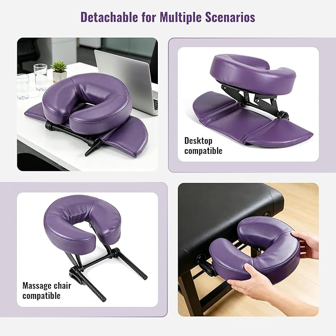 TRENDBOX Face Down Tabletop Massage Kit Adjustable Headrest Pillow - Purple
