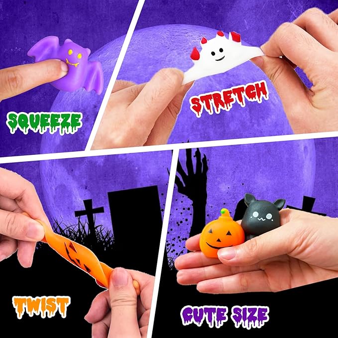 Halloween Party Favors, 120Pcs Squishies Toys for Kids, Mochi Squishy Bulk, Kawaii Mini Squeeze Toys for Halloween Treat, Goodie Bag Stuffers for Boys Girls(Random)